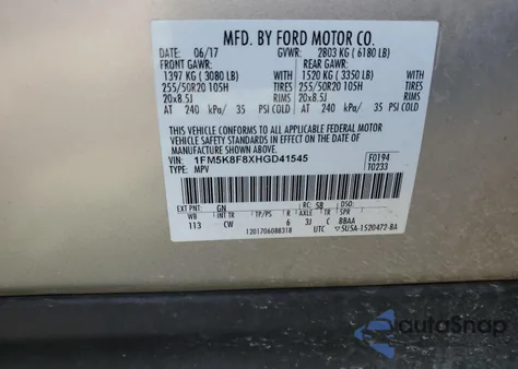 2017 Ford Explorer Limited from USA, damaged, VIN 1FM5K8F8XHGD41545
